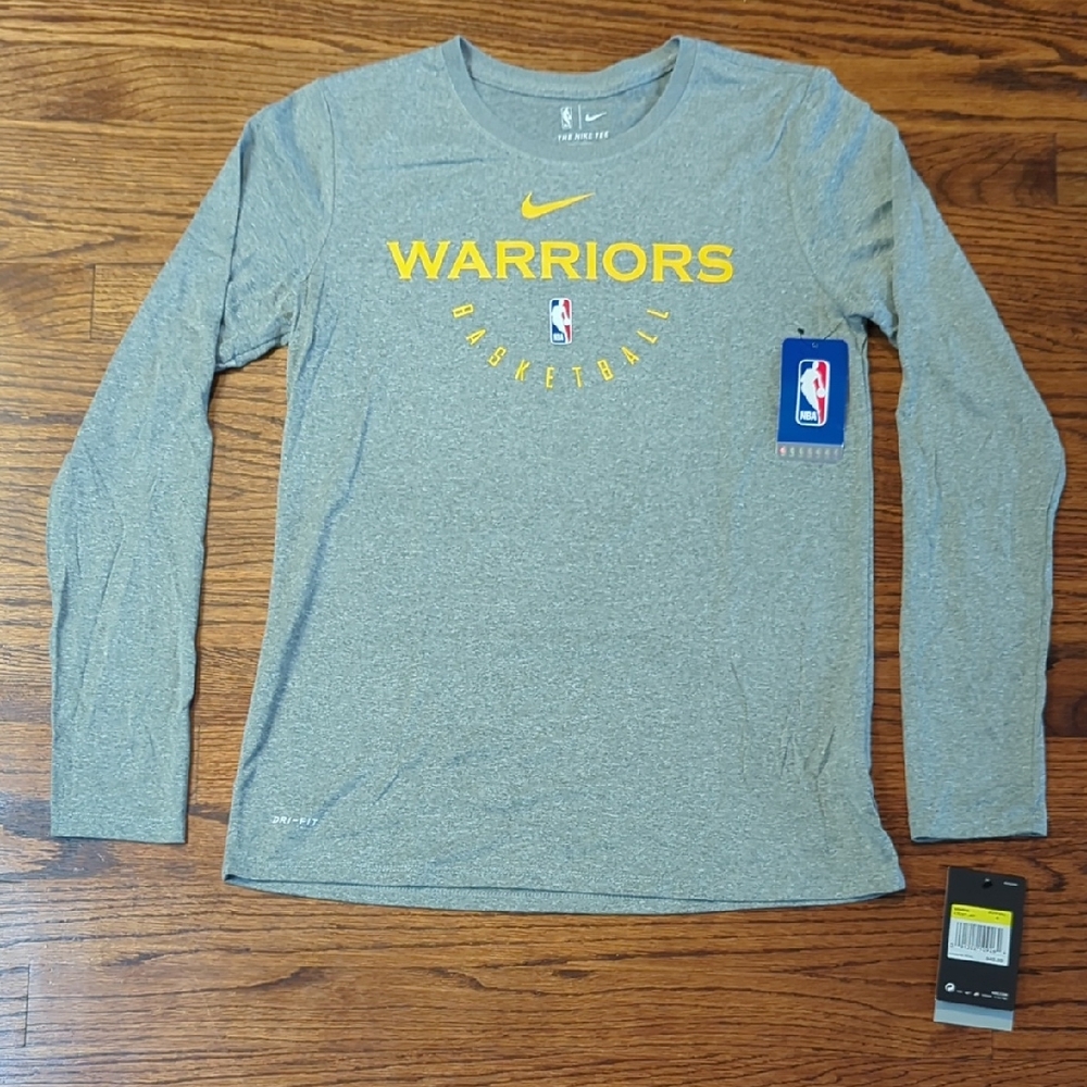 Nike Gray Warriors Basketball Long Sleeve Tee